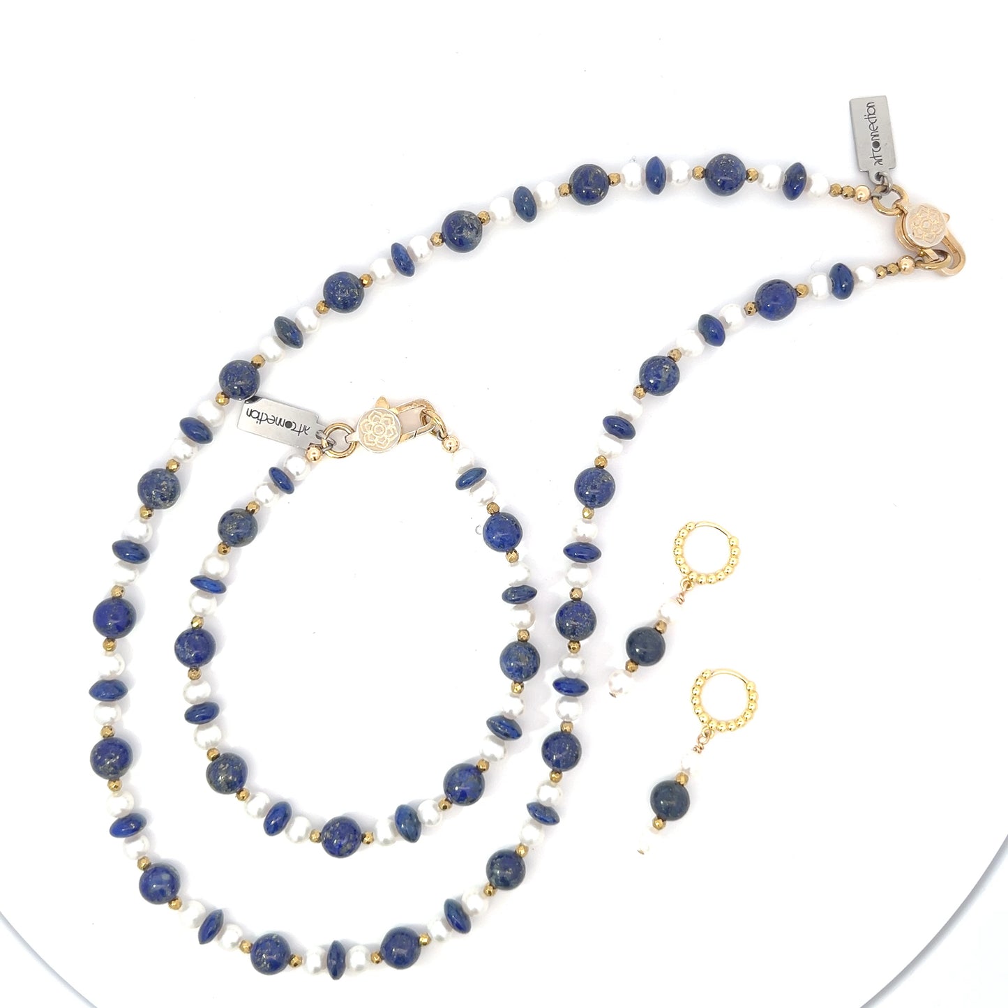 Semi-Precious Stone Set - Lapis Lazuli and Pearl with Gold Plated Hematite