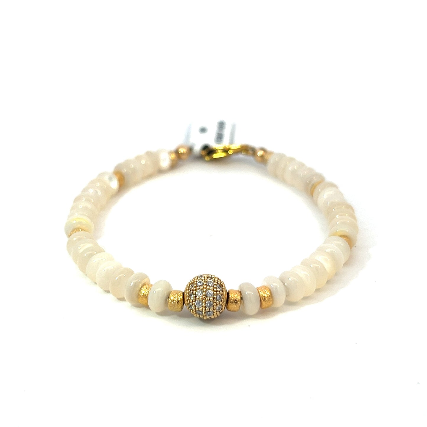 Semi-Precious Stone Set - Mother of Pearl with Gold Plated Spacers and Pave Accent