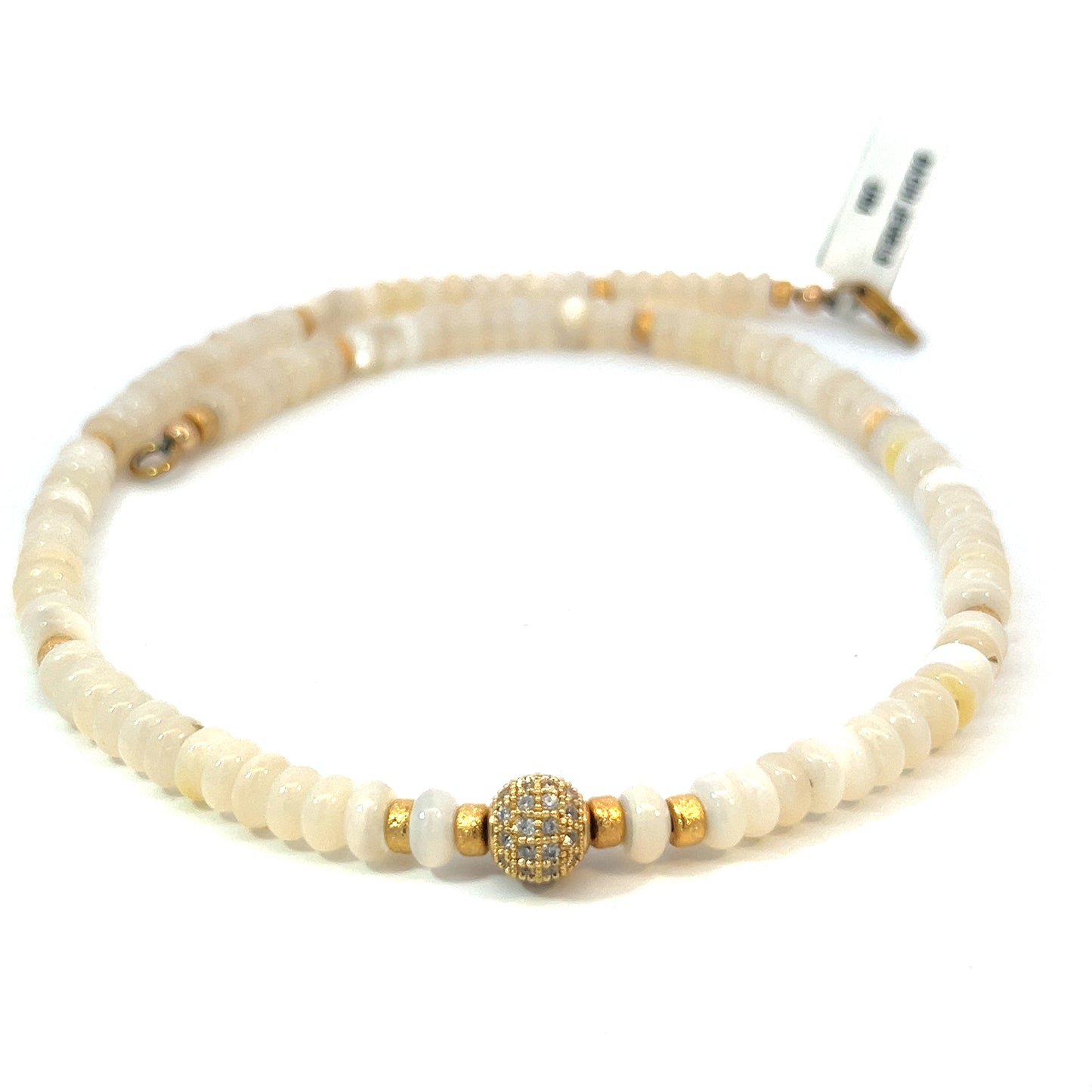 Semi-Precious Stone Set - Mother of Pearl with Gold Plated Spacers and Pave Accent