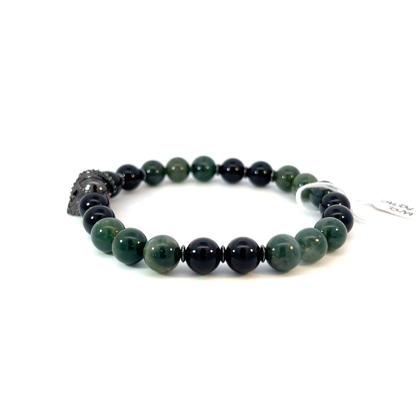 Bead Bracelet - Moss Agate and Onyx with Gladiator Centerpiece