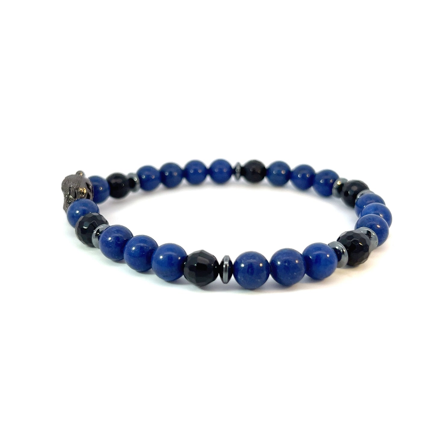 Bead Bracelet - Blue Mountain Jade and Faceted Onyx with Pave Centerpiece