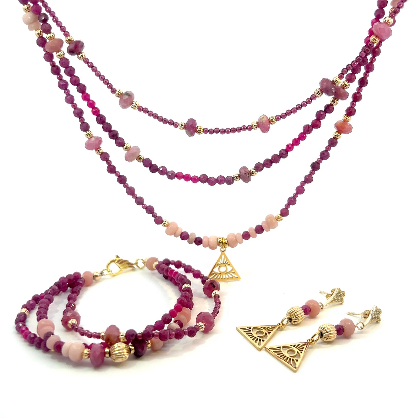 Semi-Precious Stone Set-RUBY & PINK OPAL