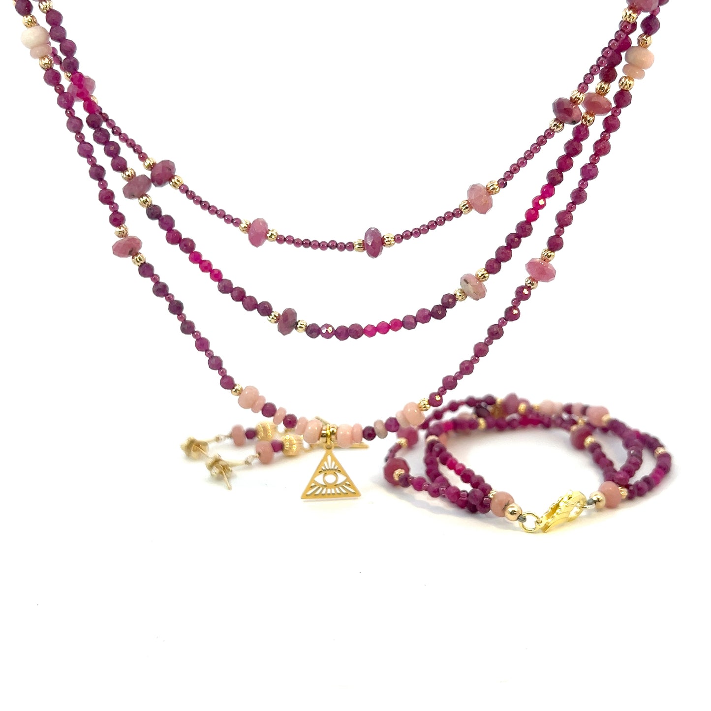 Semi-Precious Stone Set-RUBY & PINK OPAL