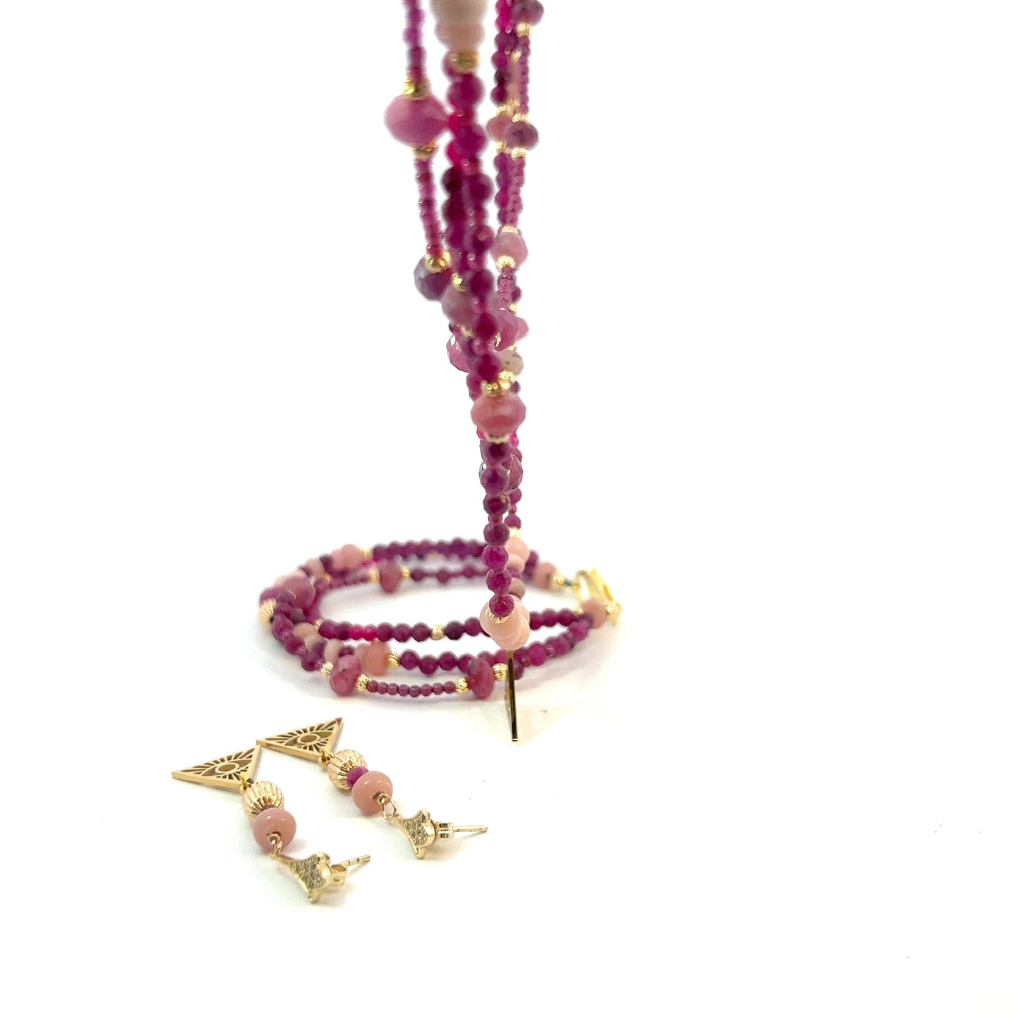 Semi-Precious Stone Set-RUBY & PINK OPAL