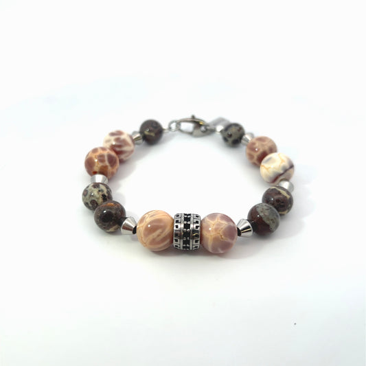 Bead Bracelet -  Fire Agate and Ocean Jasper