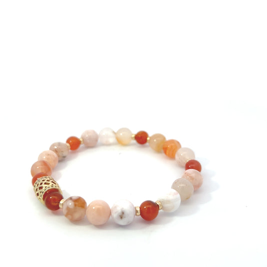 Bead Bracelet - Flower Agate and Carnelian