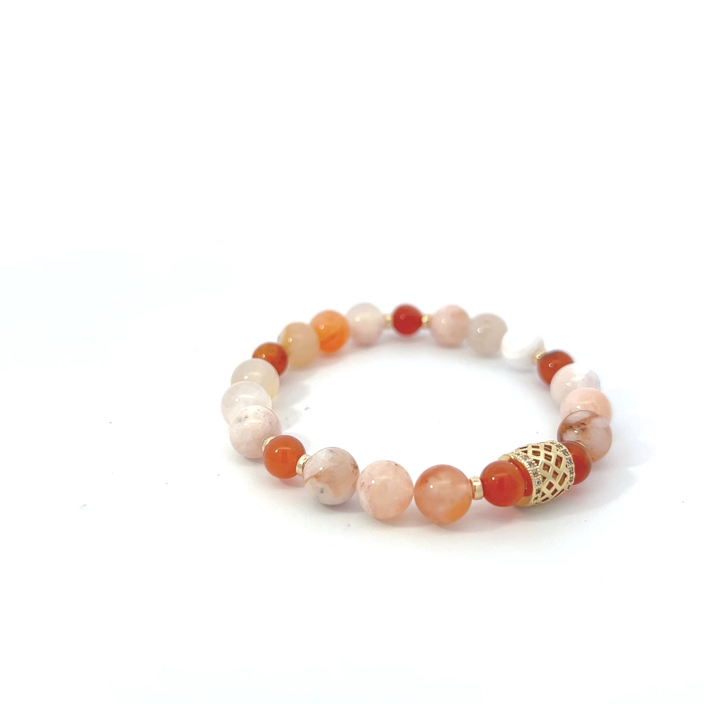 Bead Bracelet - Flower Agate and Carnelian