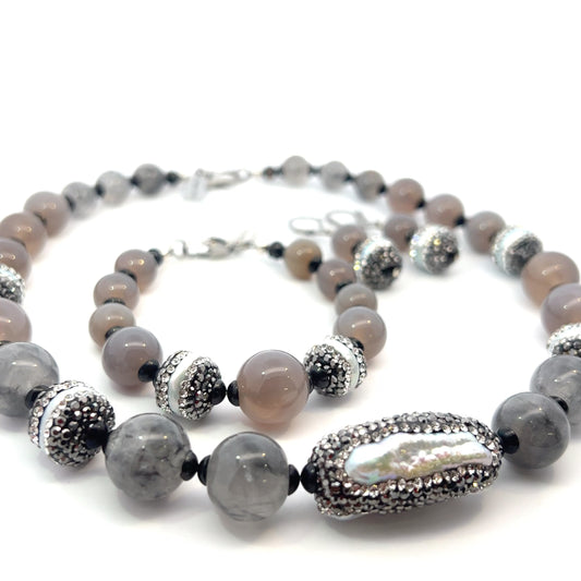 Semi-Precious Stone Set_ TOURMALINATED QUARTZ & MARCASITE