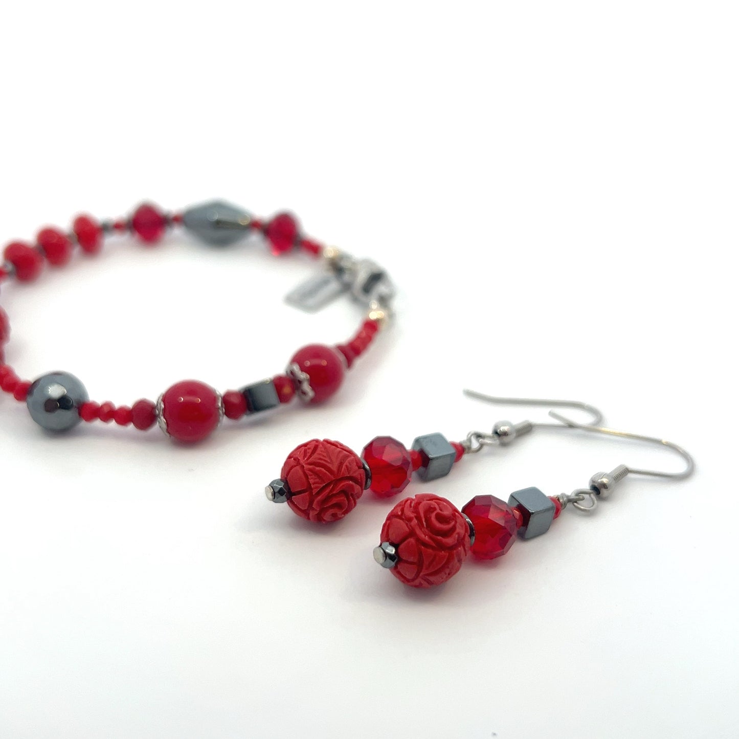 Semi-Precious Stone Set_Cinnabar, Hematite, Red Jasper, Crystal & Coral