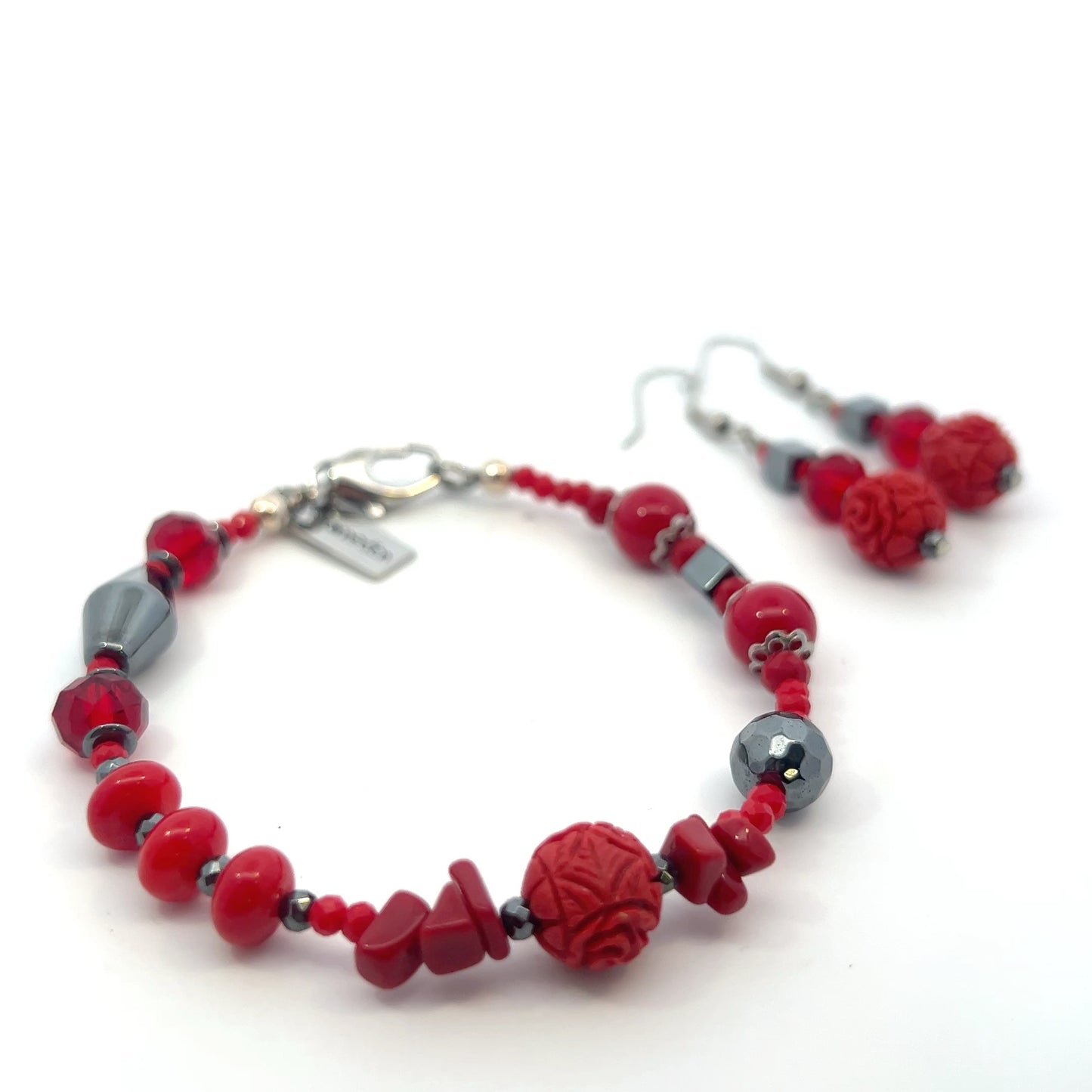 Semi-Precious Stone Set_Cinnabar, Hematite, Red Jasper, Crystal & Coral