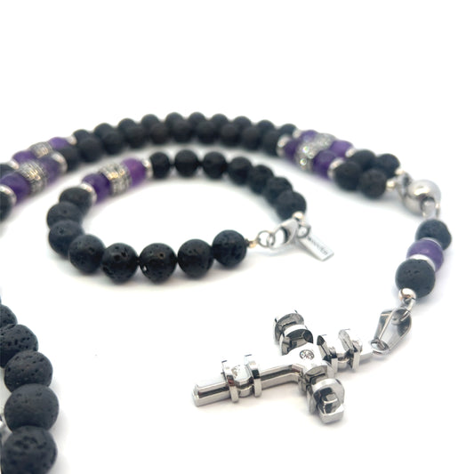 Rosary Handmade - Handcrafted - Semiprecious Stone LAVA & AMETHYST