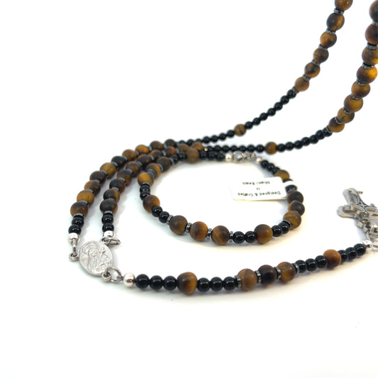 Rosary Handmade - Handcrafted - Semiprecious Stones Hematite, Tiger Eye and Onyx