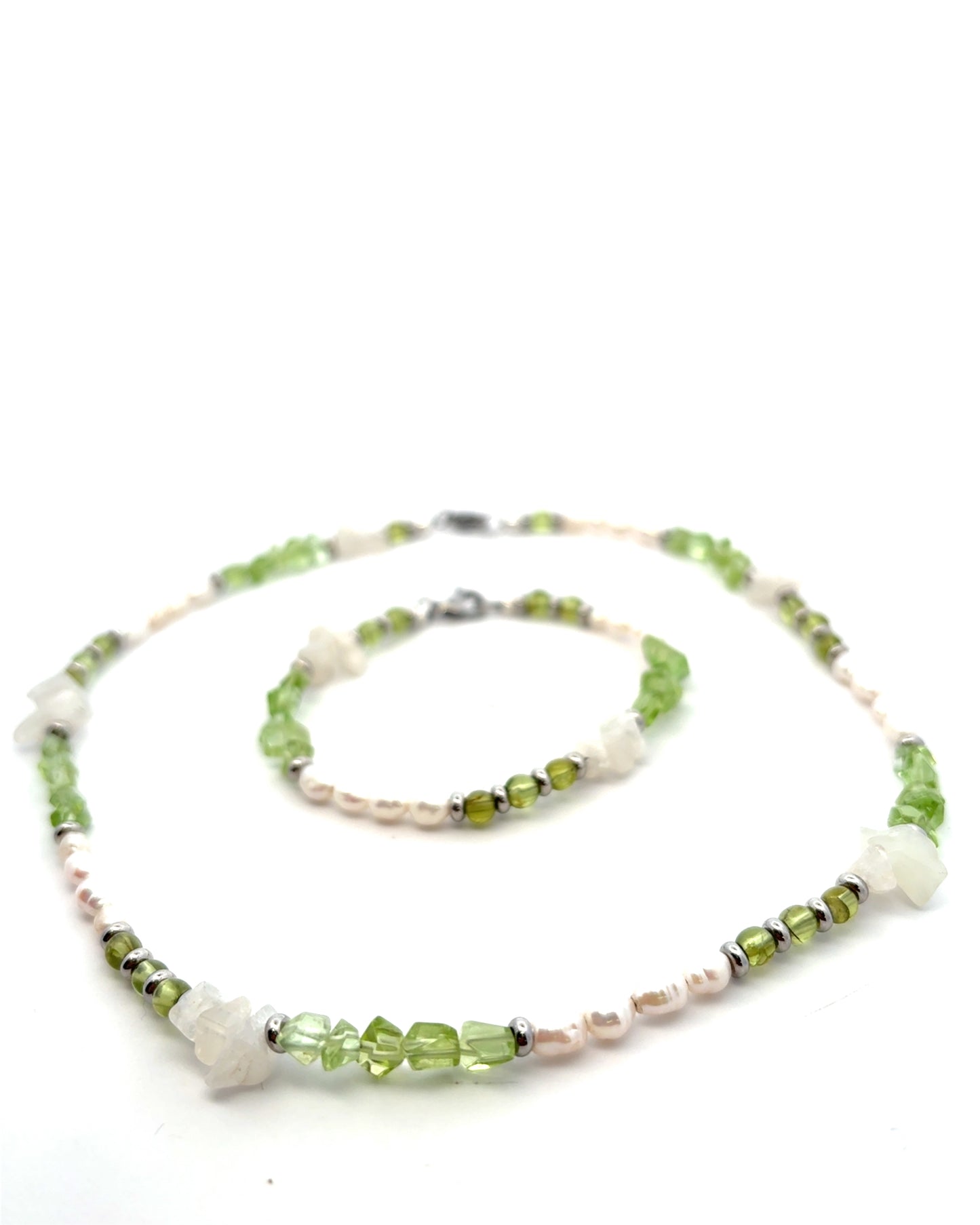 Semi-Precious Stone Set - Peridot, Moonstone & Pearl Jewelry Set