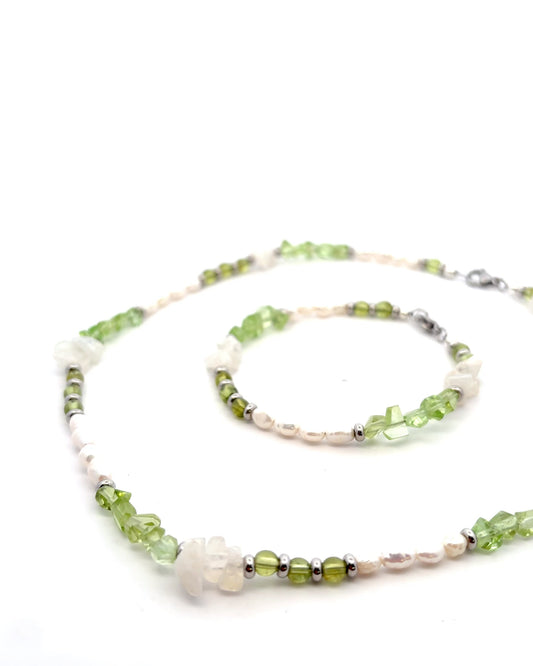 Semi-Precious Stone Set - Peridot, Moonstone & Pearl Jewelry Set