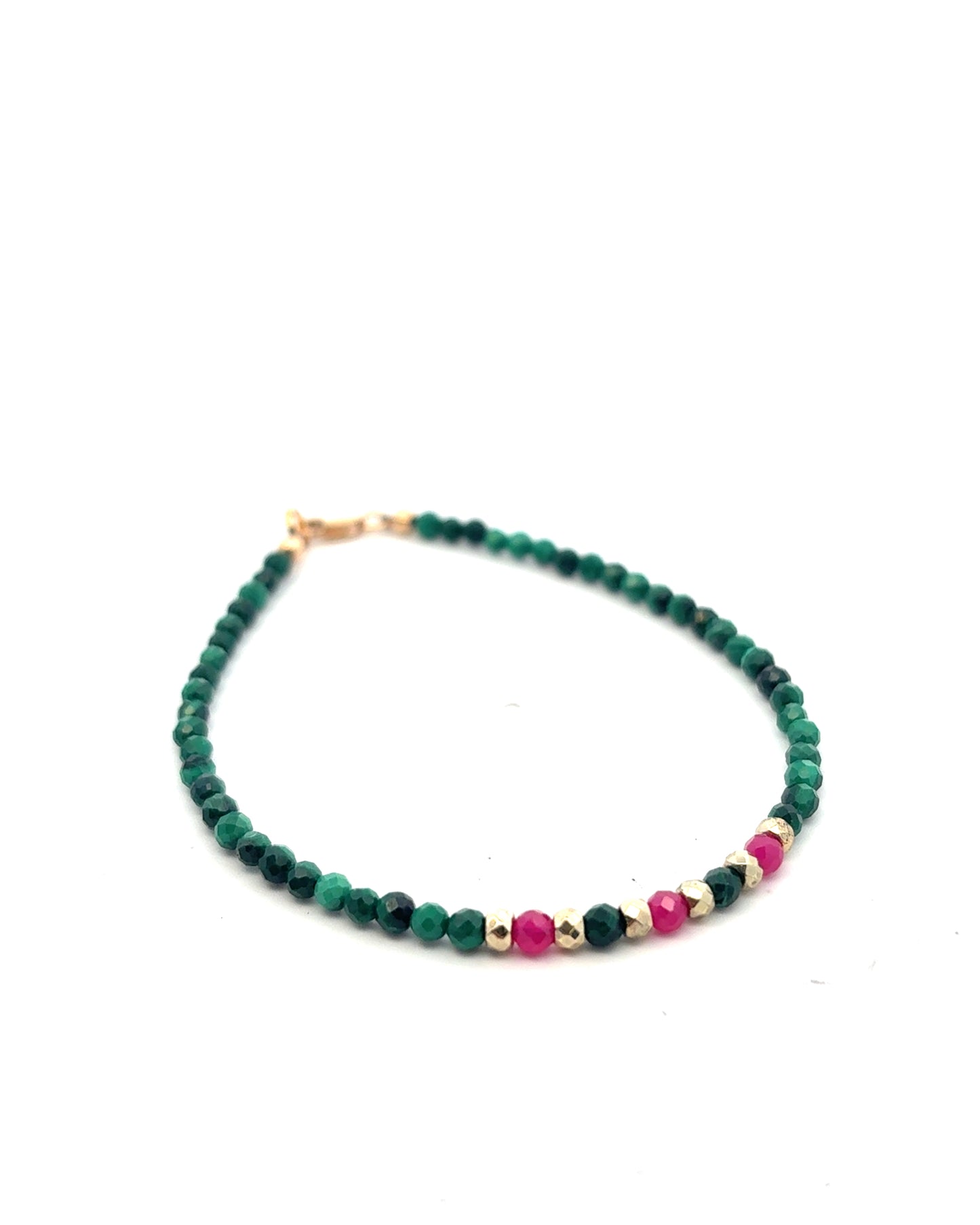 Semi-Precious Stone Set - Malachite and Pink Ruby Set with Gold Plated Hematite