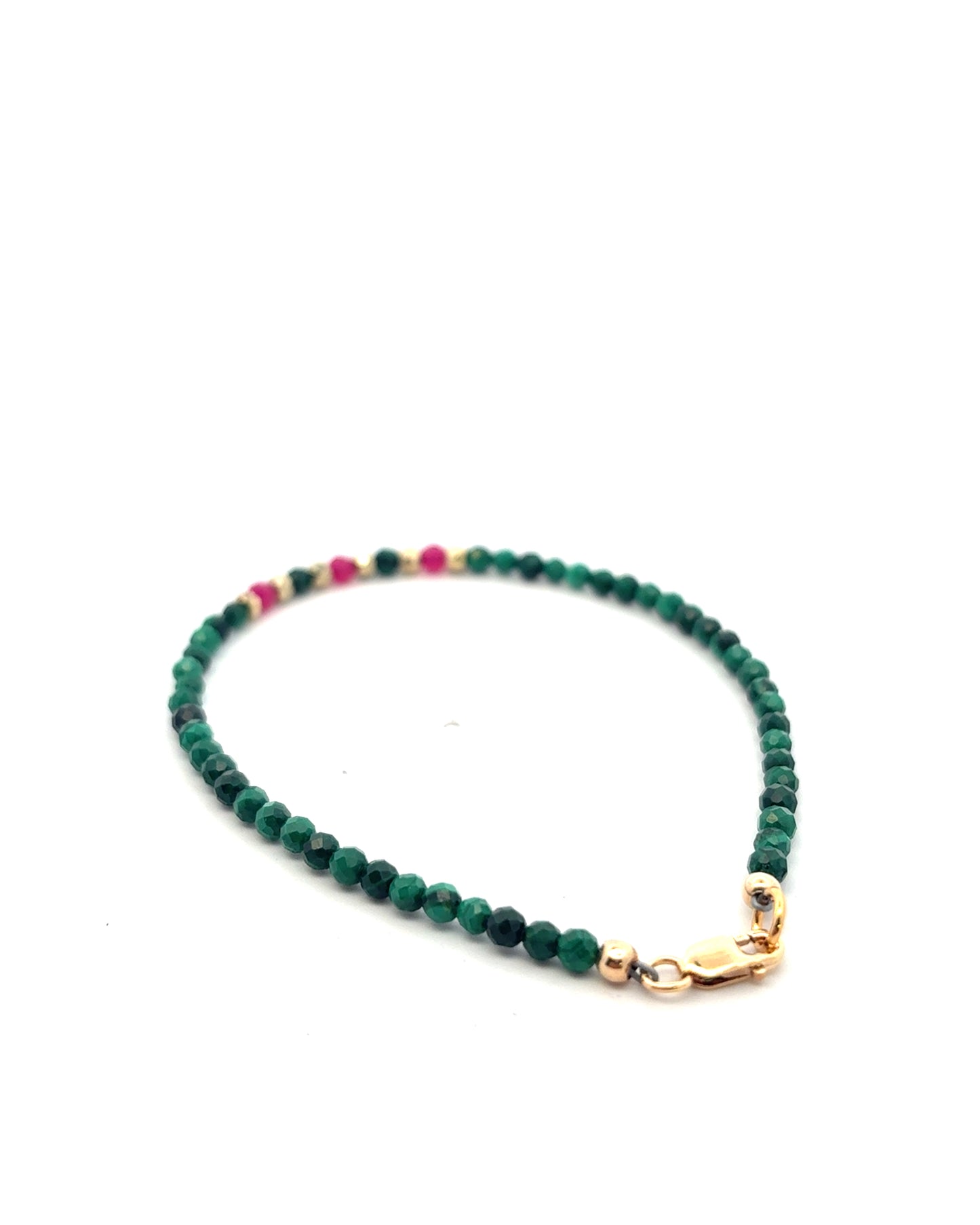 Semi-Precious Stone Set - Malachite and Pink Ruby Set with Gold Plated Hematite