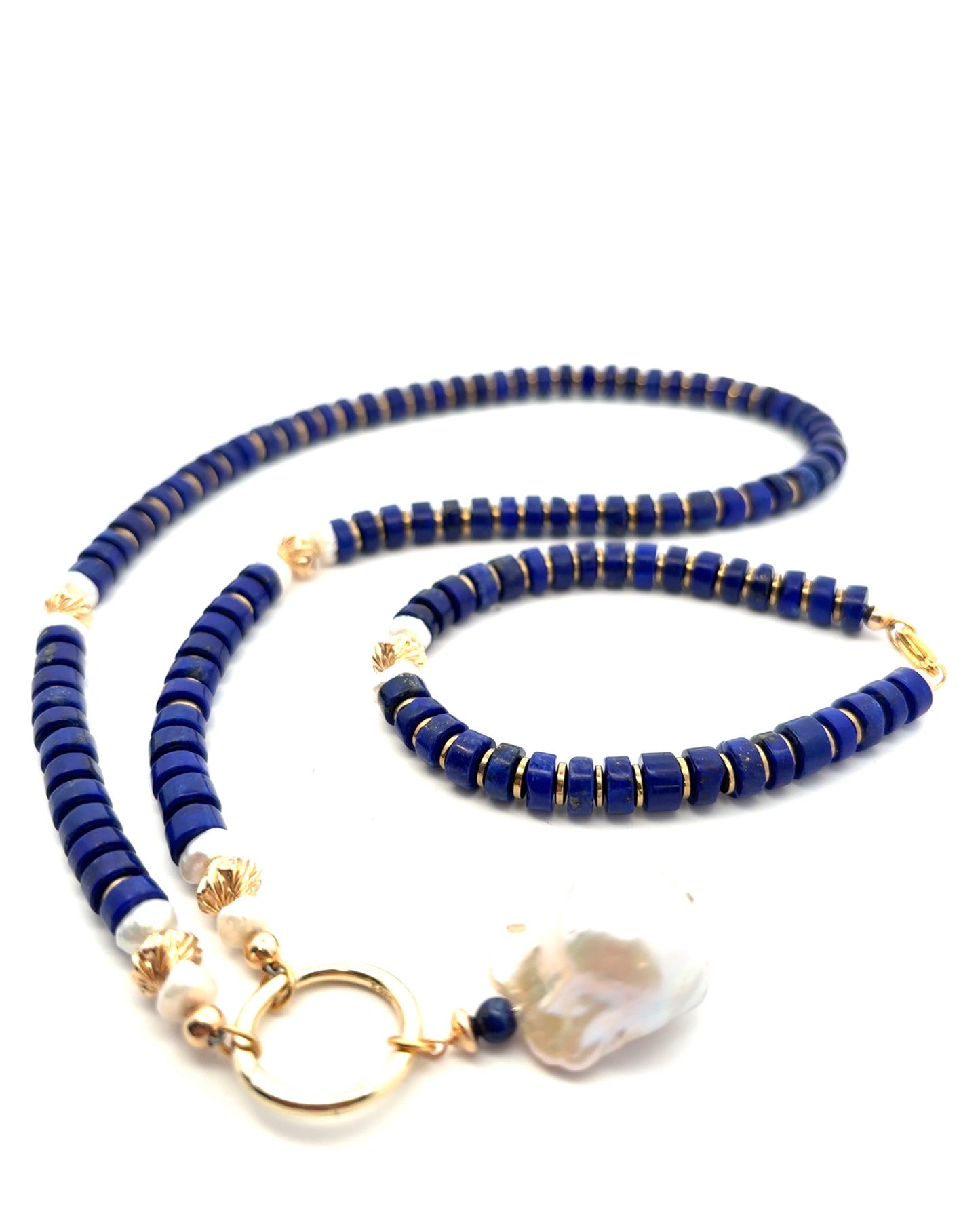Semi-Precious Stone Set - Lapis Lazuli with Pearls, Gold Filled Spacers and Hematite