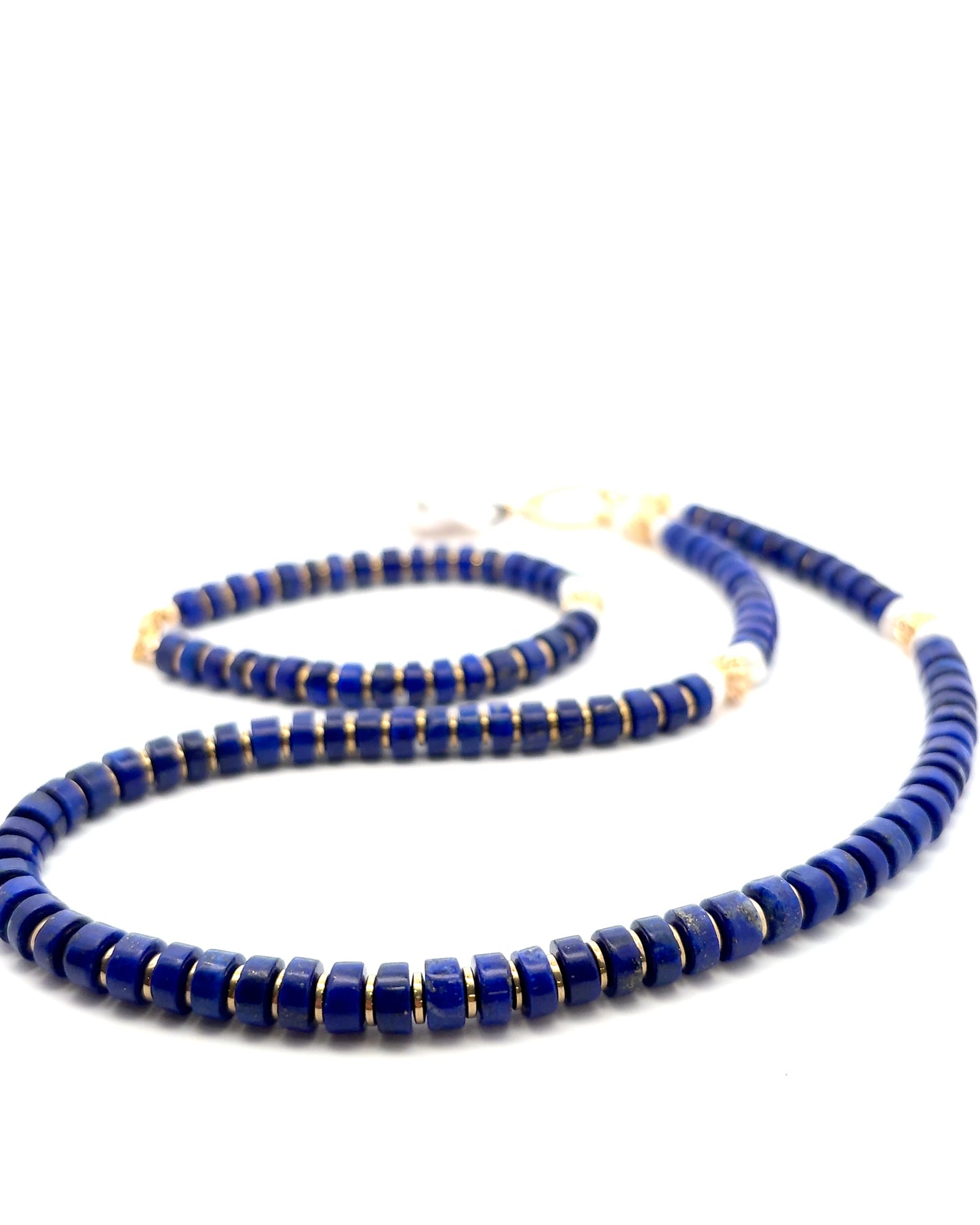 Semi-Precious Stone Set - Lapis Lazuli with Pearls, Gold Filled Spacers and Hematite