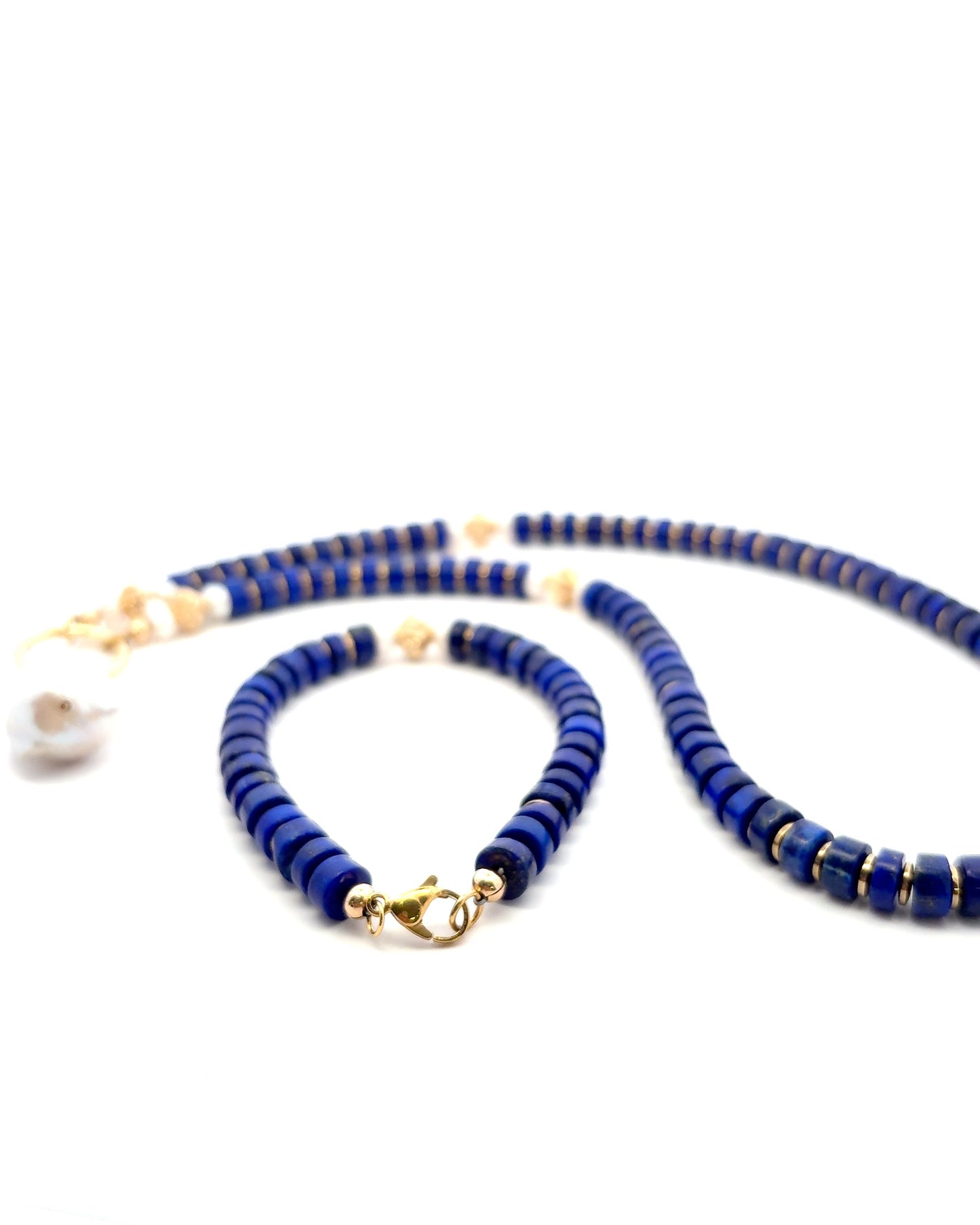 Semi-Precious Stone Set - Lapis Lazuli with Pearls, Gold Filled Spacers and Hematite