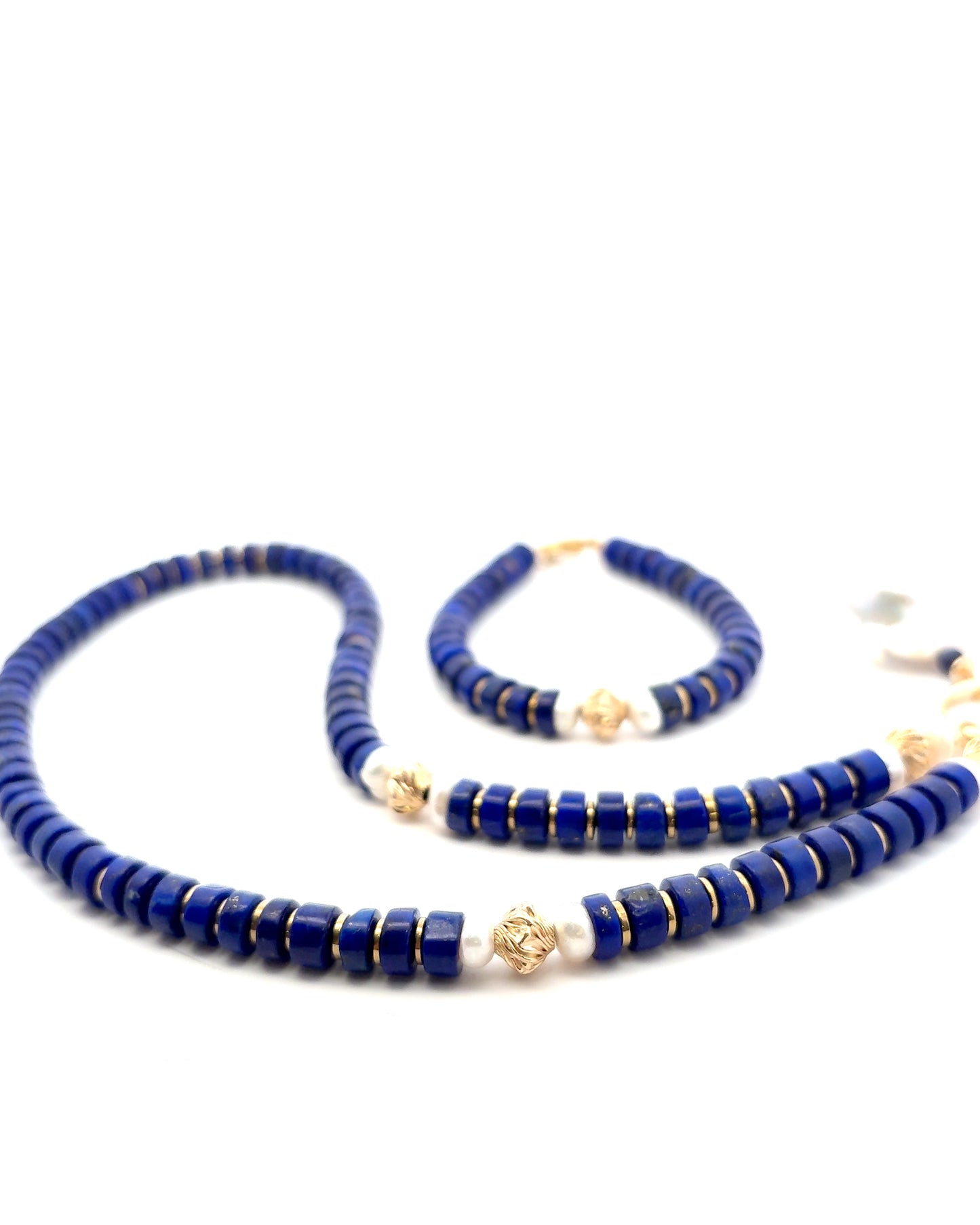 Semi-Precious Stone Set - Lapis Lazuli with Pearls, Gold Filled Spacers and Hematite