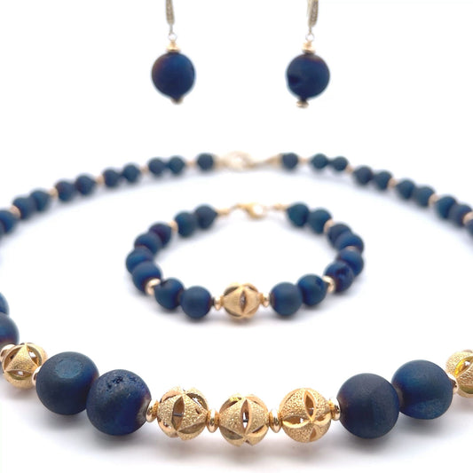 Semi-Precious Stone Set – Blue Druzy Agate