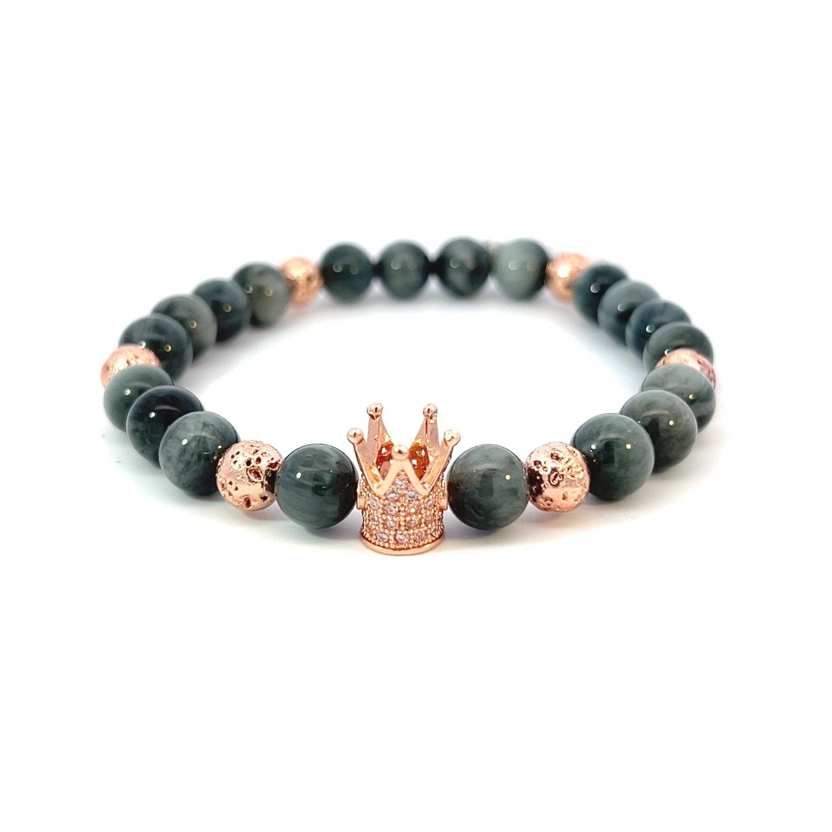 Bead Bracelet - Eagle Eye and Rose Gold Plated Lava with Crown - Bachi Jewels