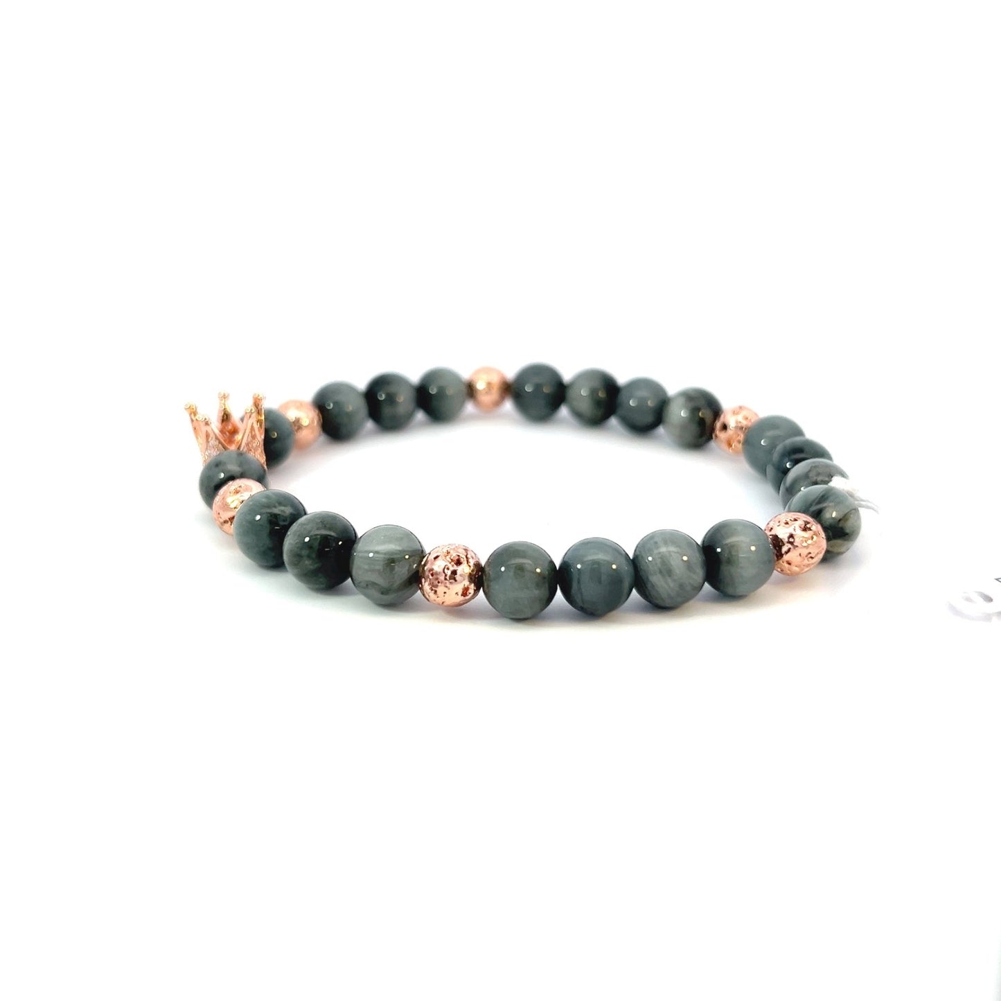 Bead Bracelet - Eagle Eye and Rose Gold Plated Lava with Crown - Bachi Jewels