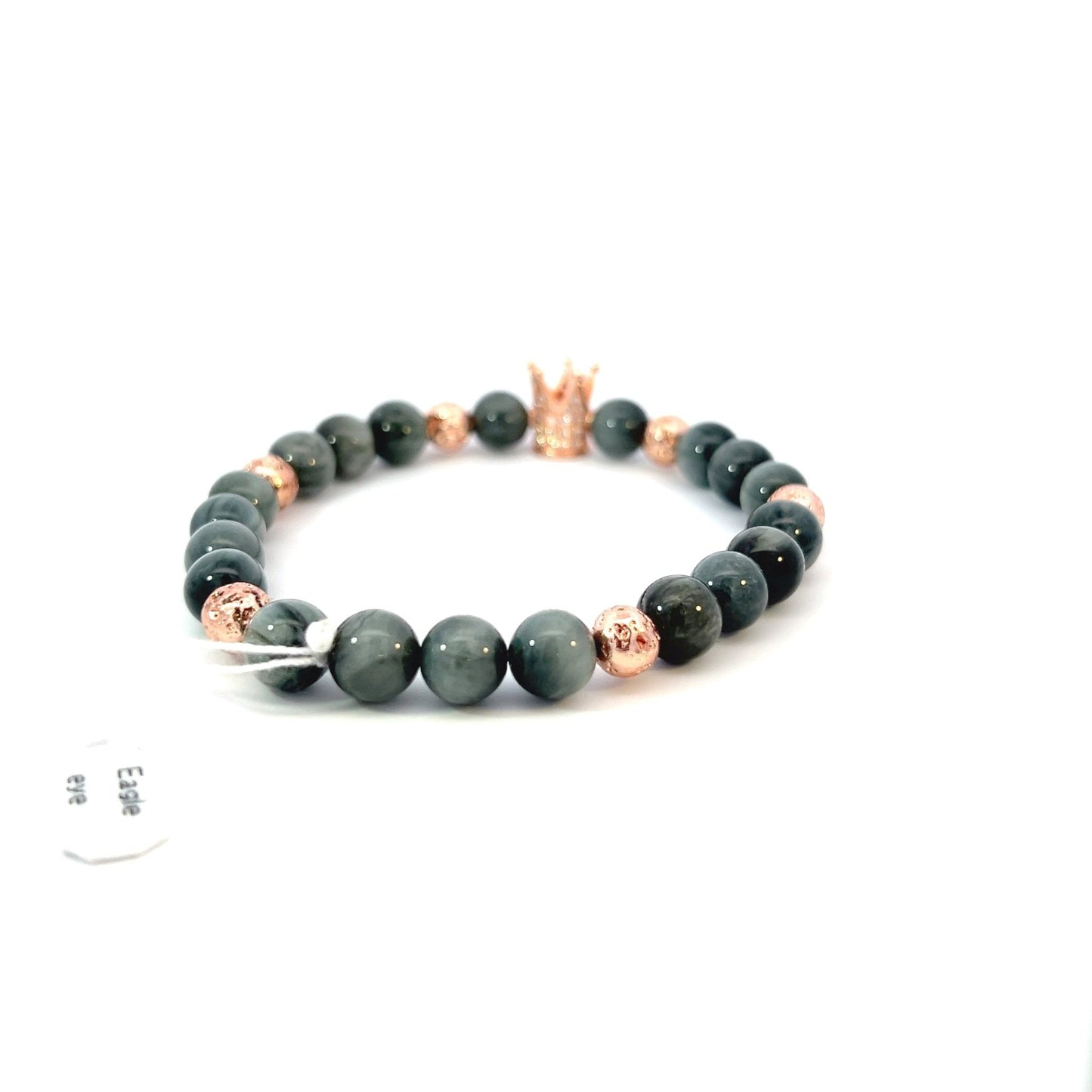 Bead Bracelet - Eagle Eye and Rose Gold Plated Lava with Crown - Bachi Jewels