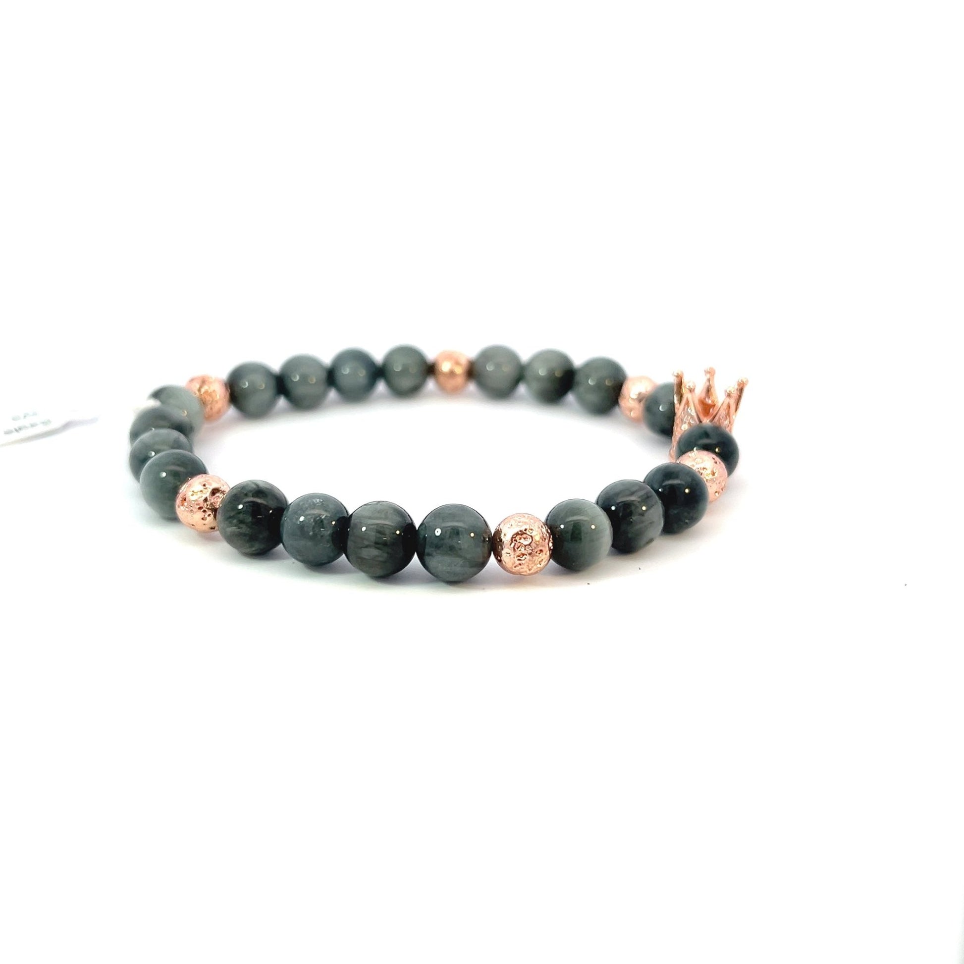 Bead Bracelet - Eagle Eye and Rose Gold Plated Lava with Crown - Bachi Jewels