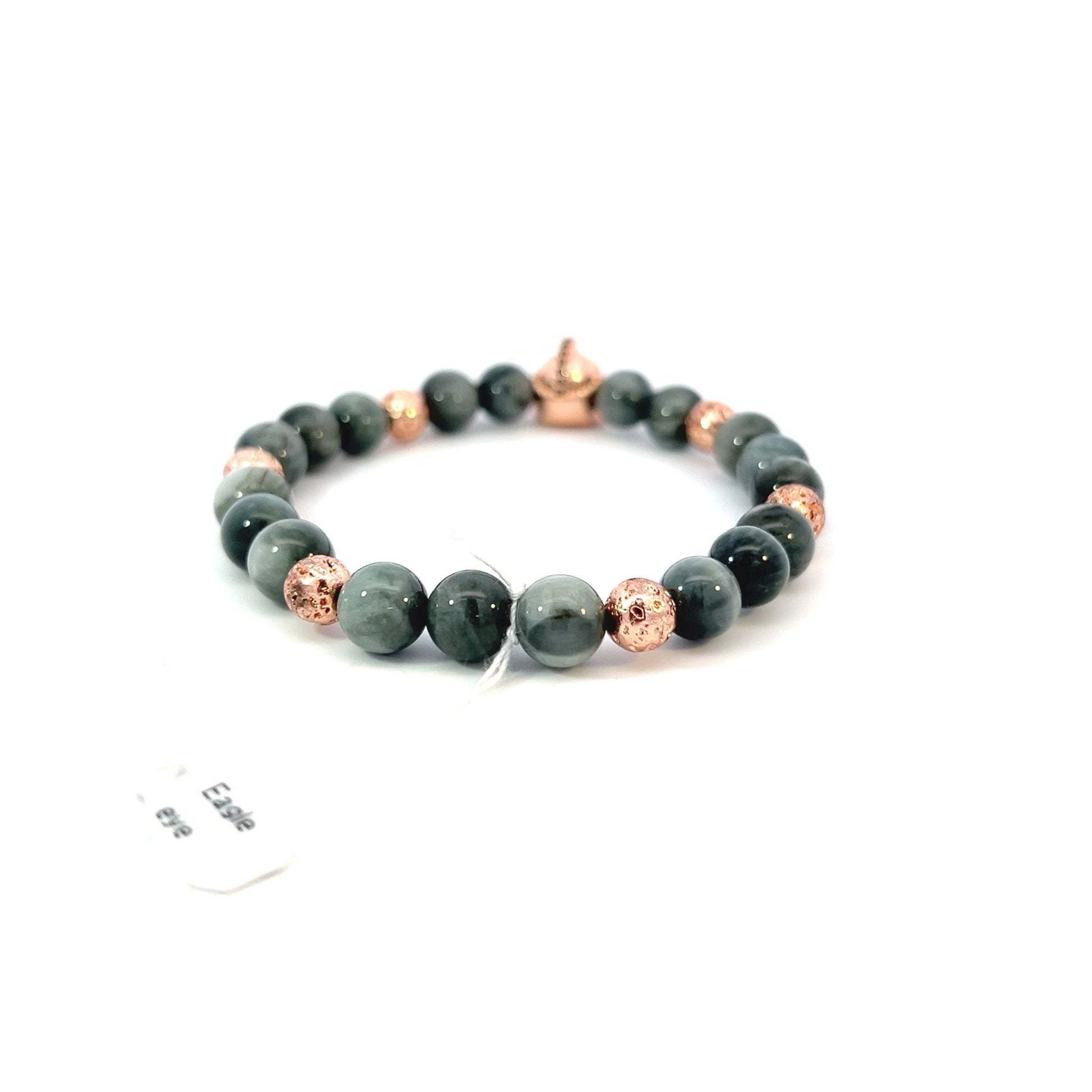 Bead Bracelet - Eagle Eye and Rose Gold Plated Lava with Gladiator Helmet - Bachi Jewels