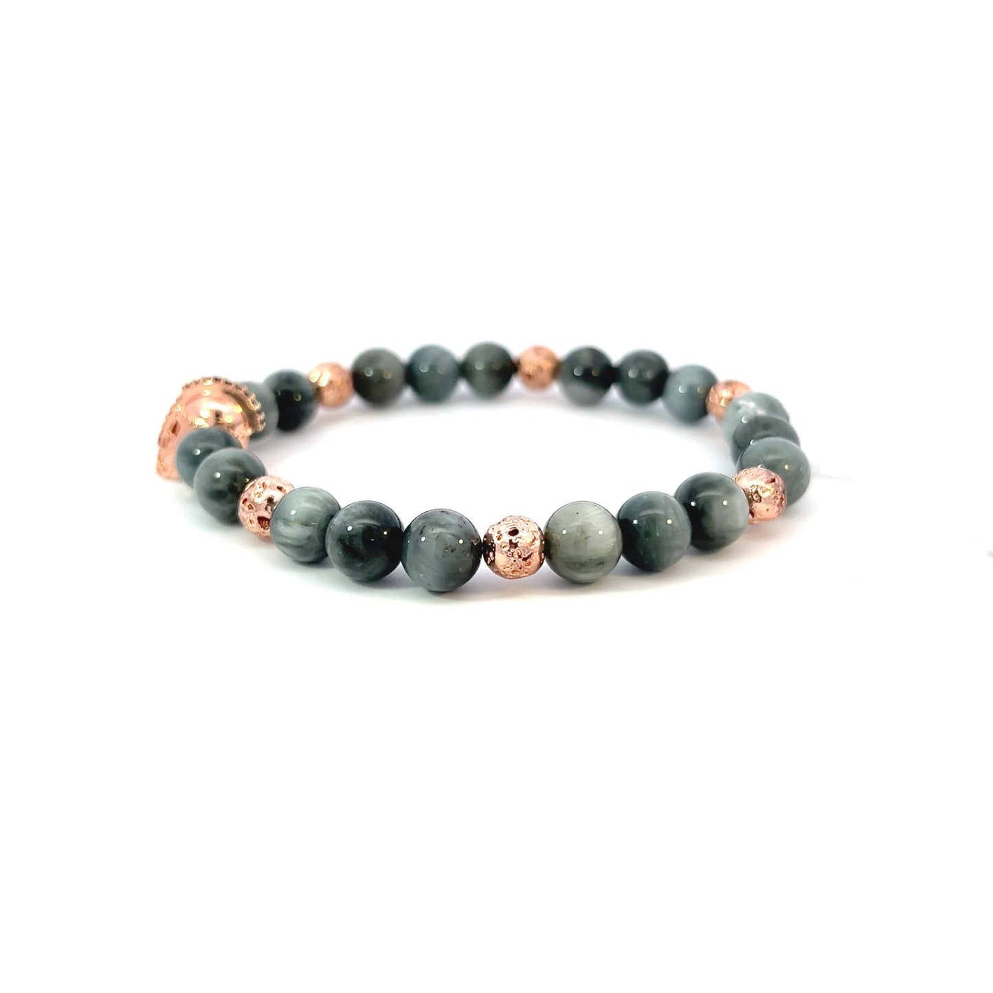 Bead Bracelet - Eagle Eye and Rose Gold Plated Lava with Gladiator Helmet - Bachi Jewels