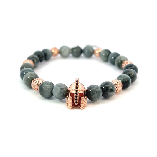 Bead Bracelet - Eagle Eye and Rose Gold Plated Lava with Gladiator Helmet - Bachi Jewels