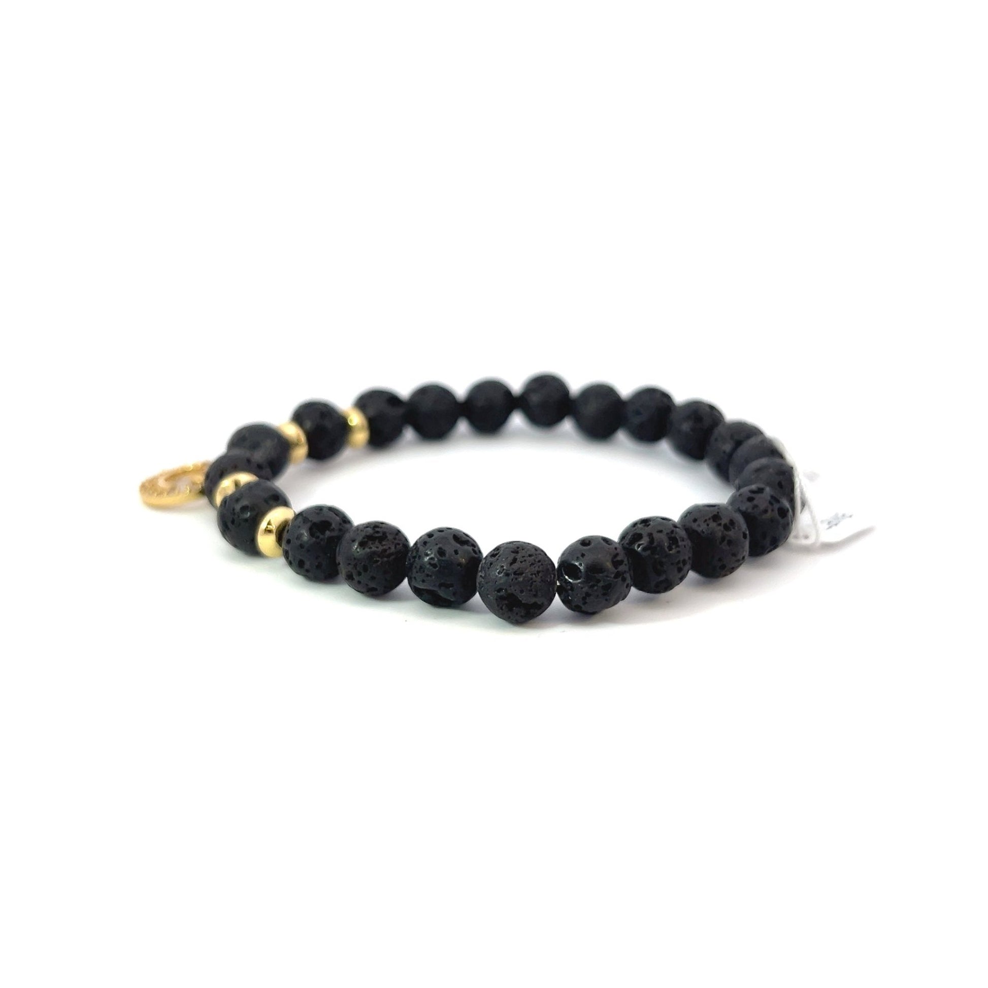 Bead Bracelet - Lava and Gold Plated Spacers with Smiley Charm - Bachi Jewels