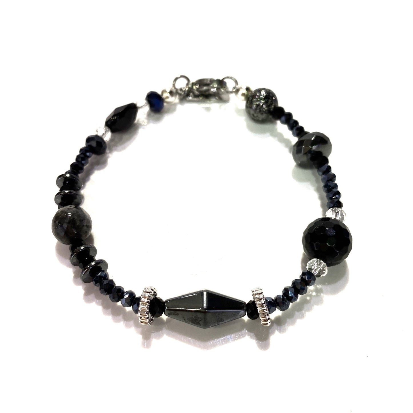 Bead Bracelet - Lava, Hematite & Onyx 7.5 inch long - Bachi Jewels