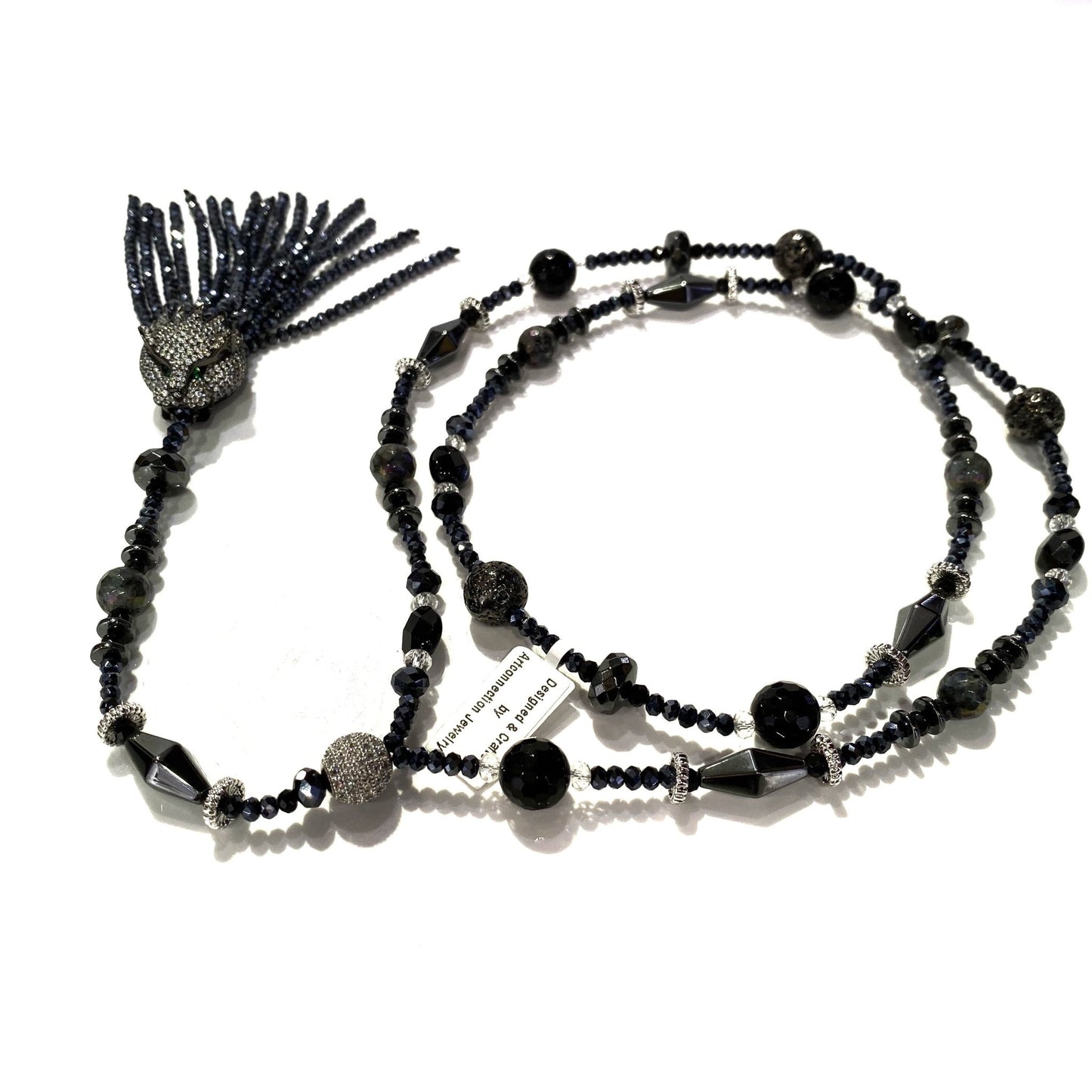 Bead Bracelet - Lava, Hematite & Onyx 7.5 inch long - Bachi Jewels