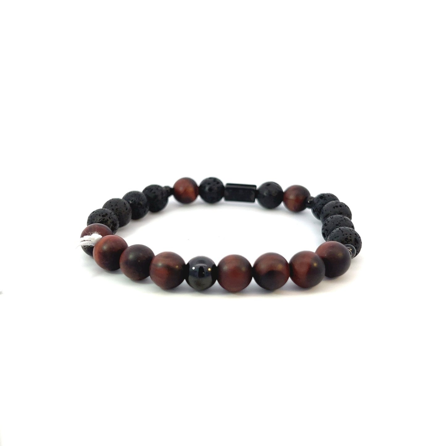 Bead Bracelet - Matte Red Tiger and Lava with Black Spacer - Bachi Jewels