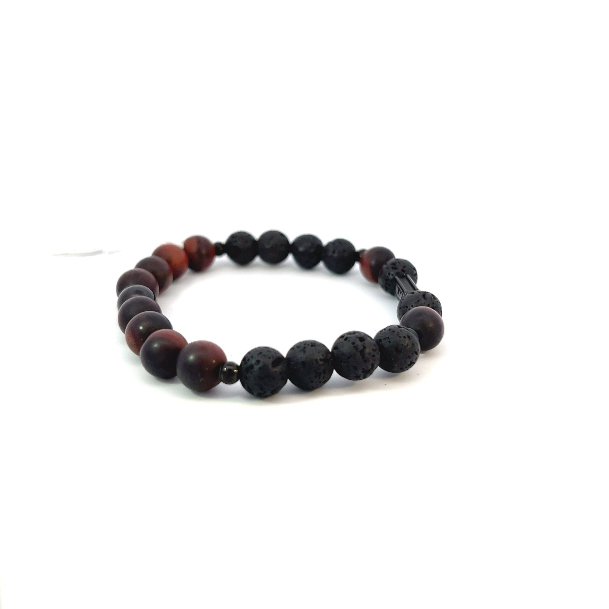 Bead Bracelet - Matte Red Tiger and Lava with Black Spacer - Bachi Jewels