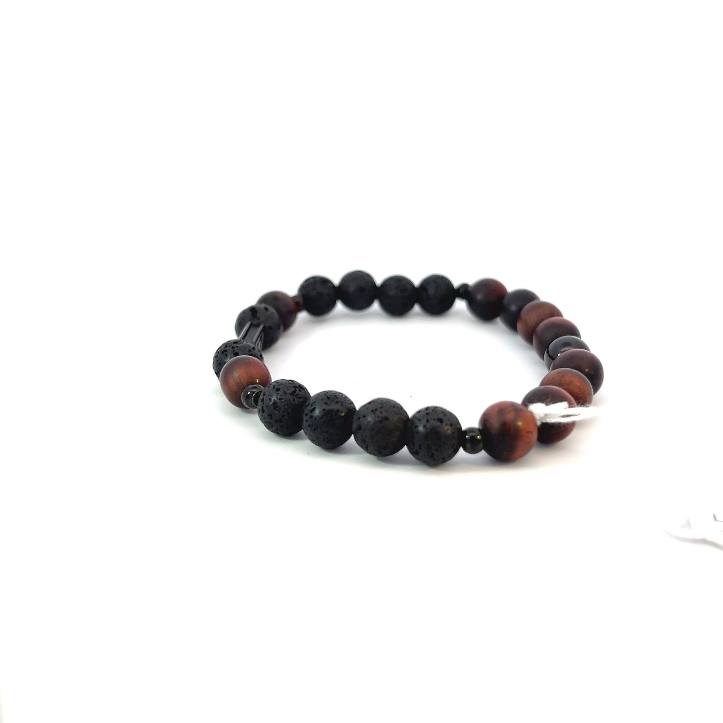 Bead Bracelet - Matte Red Tiger and Lava with Black Spacer - Bachi Jewels