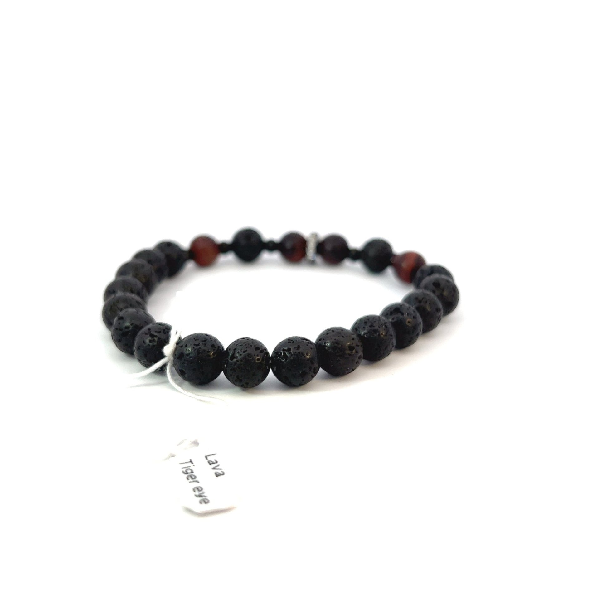 Bead Bracelet - Matte Red Tiger Eye and Lava with Pave Spacer - Bachi Jewels