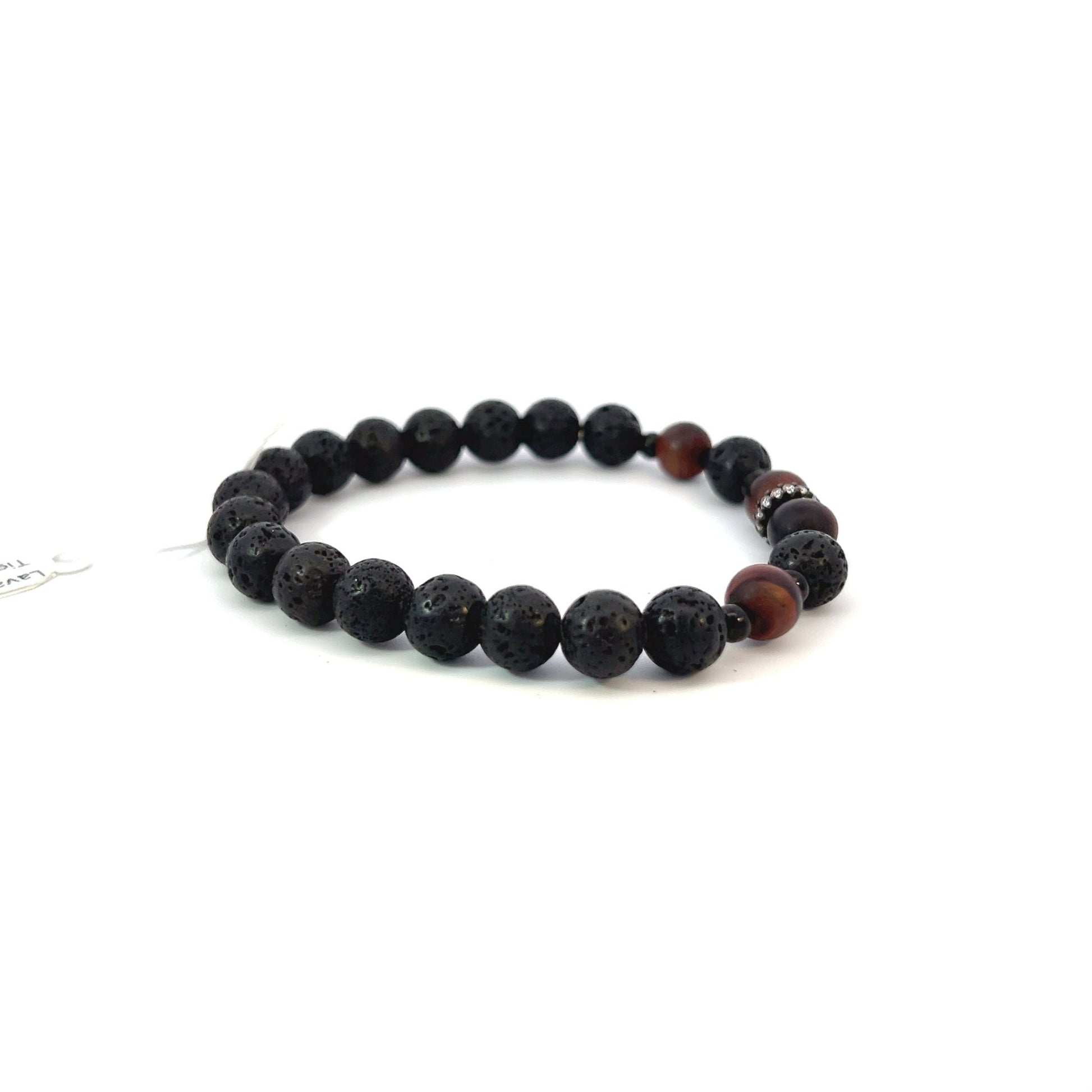 Bead Bracelet - Matte Red Tiger Eye and Lava with Pave Spacer - Bachi Jewels