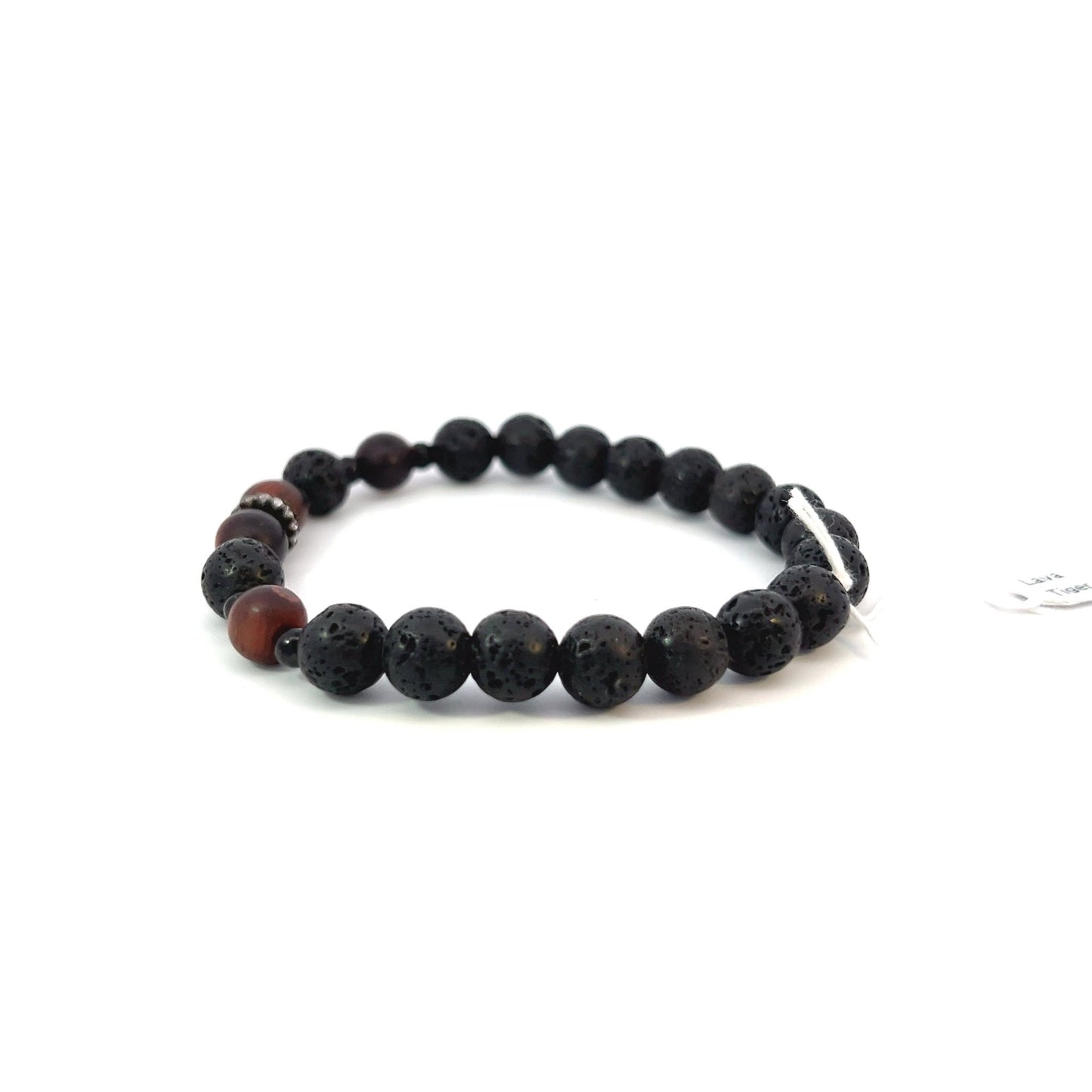 Bead Bracelet - Matte Red Tiger Eye and Lava with Pave Spacer - Bachi Jewels