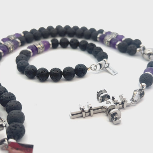 Rosary Handmade - Handcrafted - Semiprecious Stone LAVA & AMETHYST