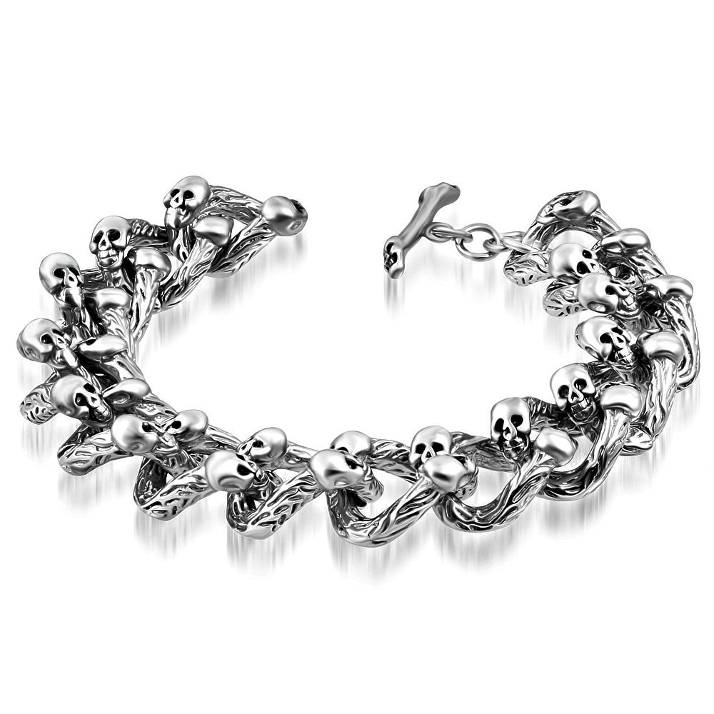 Bracelet Steel - 2-Tone Skull Snake Link Toggle Biker