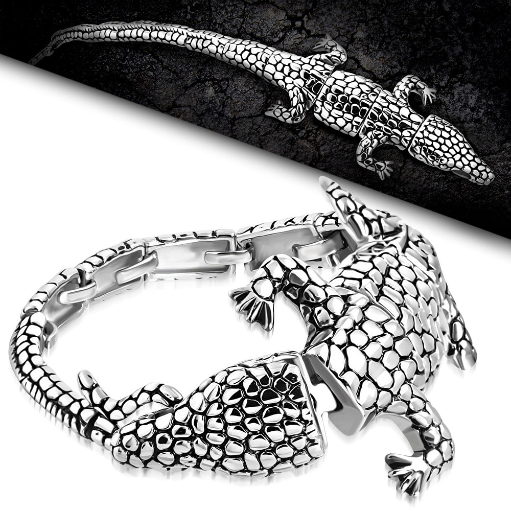 Bracelet Steel 2-Tone Alligator/ Crocodile Toggle Biker