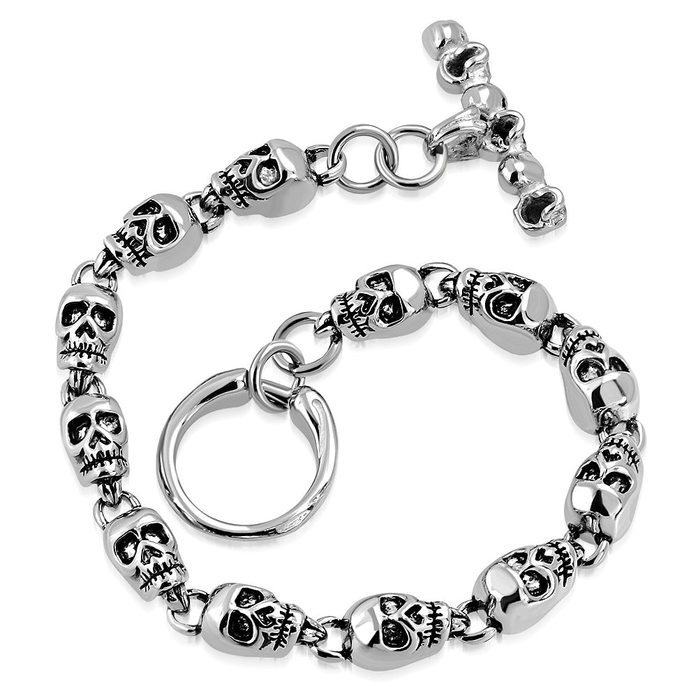 Bracelet - Steel 2-Tone Ghost Skull Link Toggle Biker