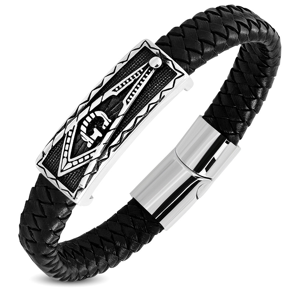 Freemasonry Masonic G Compass Leather Bracelet