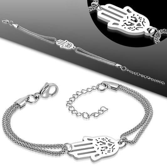 Bracelet Steel - Filigree Hand Of Fatima/ Hamsa Watch-Style Extender Chain Mesh