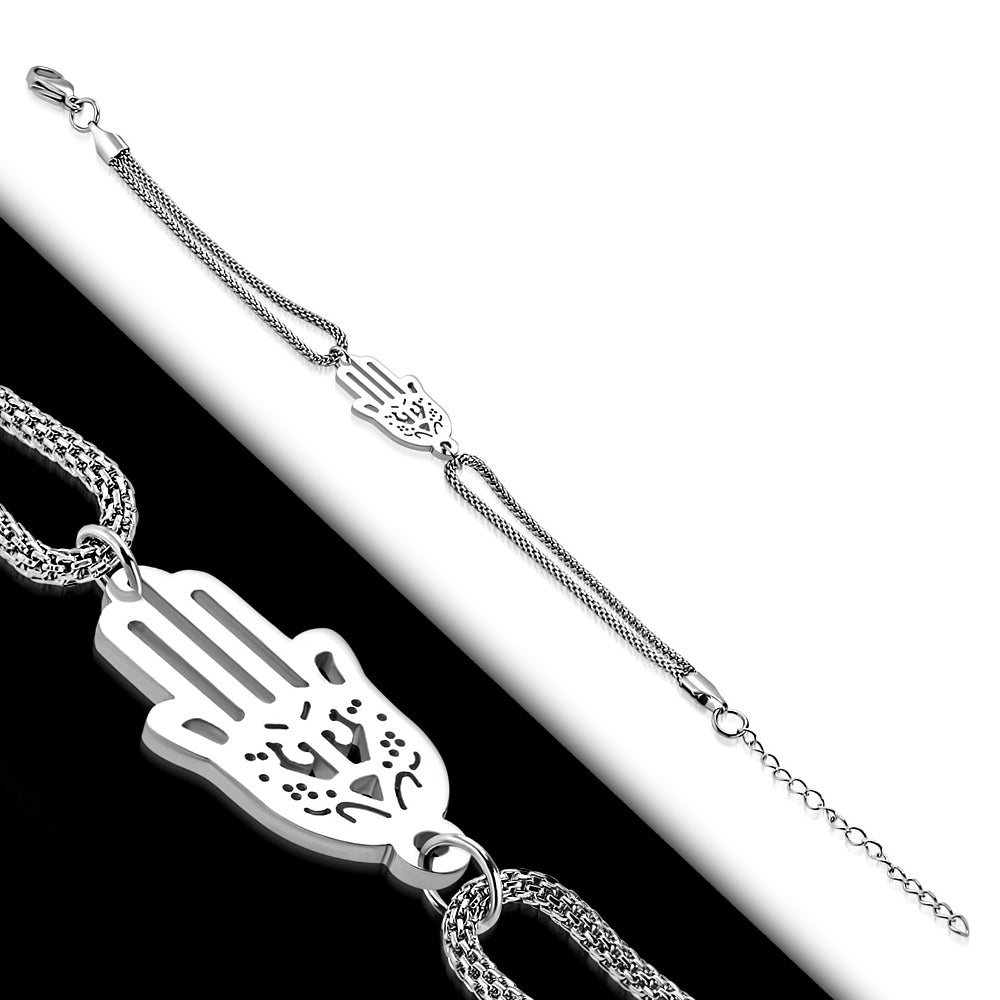 Bracelet Steel - Filigree Hand Of Fatima/ Hamsa Watch-Style Extender Chain Mesh