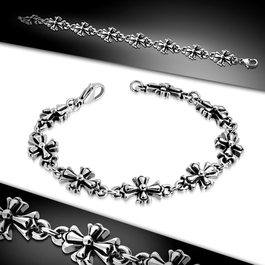 Bracelet - Steel 2-Tone Fleur De Lis Cross Link Chain Biker