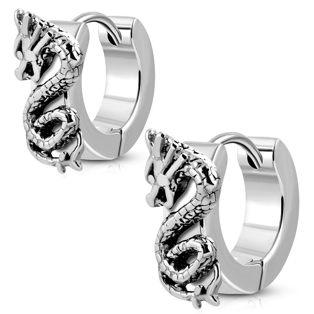 Earrings Surgical Steel 2-Tone Dragon Hoop-Huggie